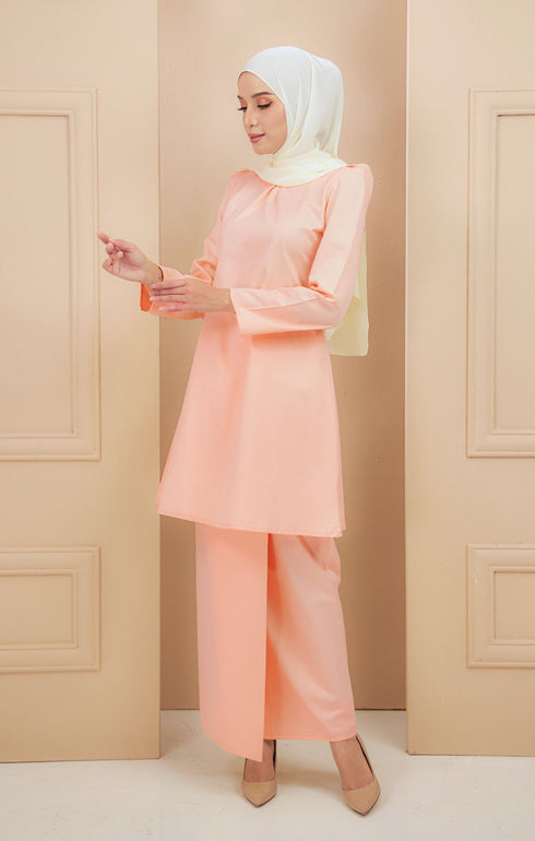 latest peach baju kurung dress